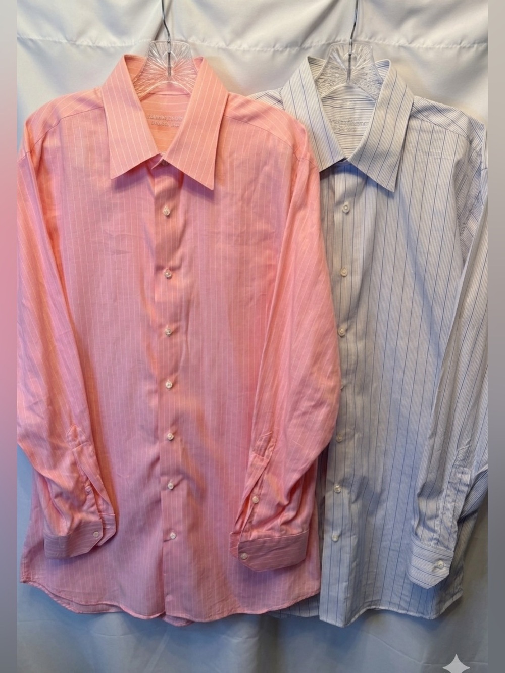 Lot Of 2 Bespoke Holland & Sherry Measured XL Pink, White Stripe Button Shirts